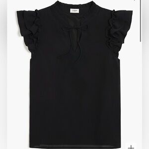 J.Crew Short-sleeve ruffle-shoulder top, black, XXL